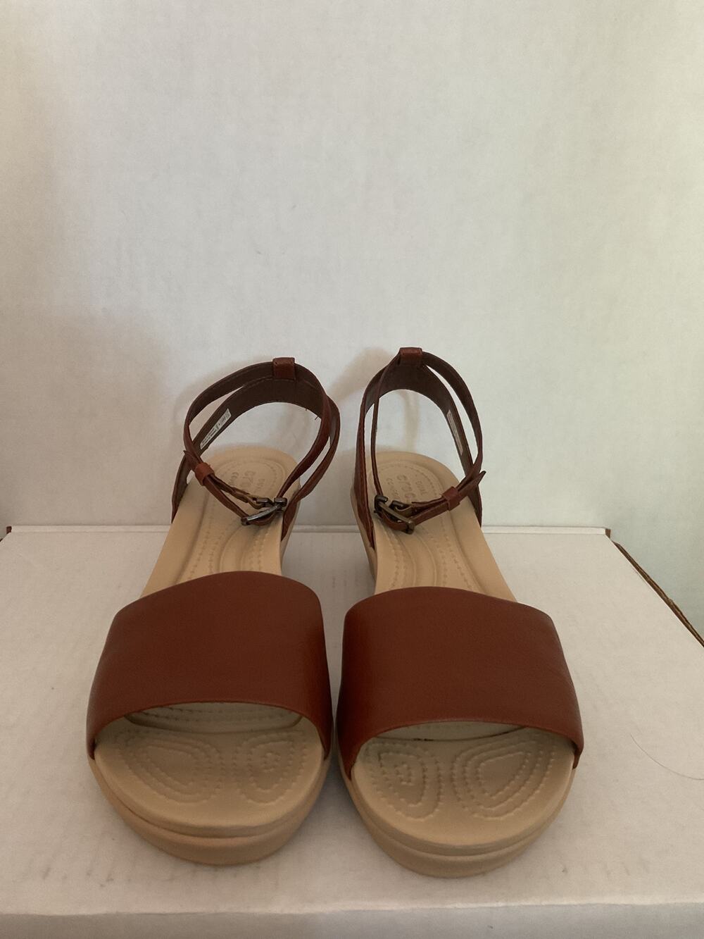 Crocs - Dual Comfort - Open Toe Wedge Sandal - Cognac - size 9